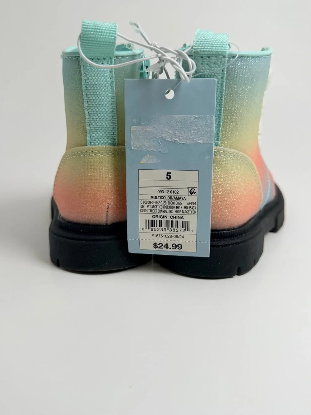 Cat & Jack Pastel Rainbow Glitter Lace-Up Kids Boots - Mint, Peach, Yellow, Blue